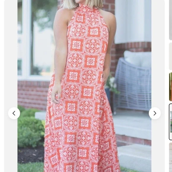 Ann Taylor Tiled Flowy Tie Neck Halter Maxi Dress - Picture 12 of 12